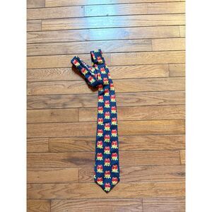 Lands' End Vintage Tie Navy Blue Parrot Bird Pattern Tropical Preppy Trad Summer